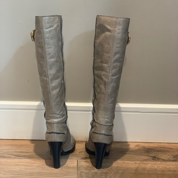 CHLOE - Distressed Gray -Leather Knee High Boots - Picture 6 of 11